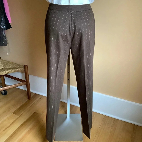 VINTAGE Brown Pinstripe Wool Tailored Pants Size 8 - Picture 4 of 11